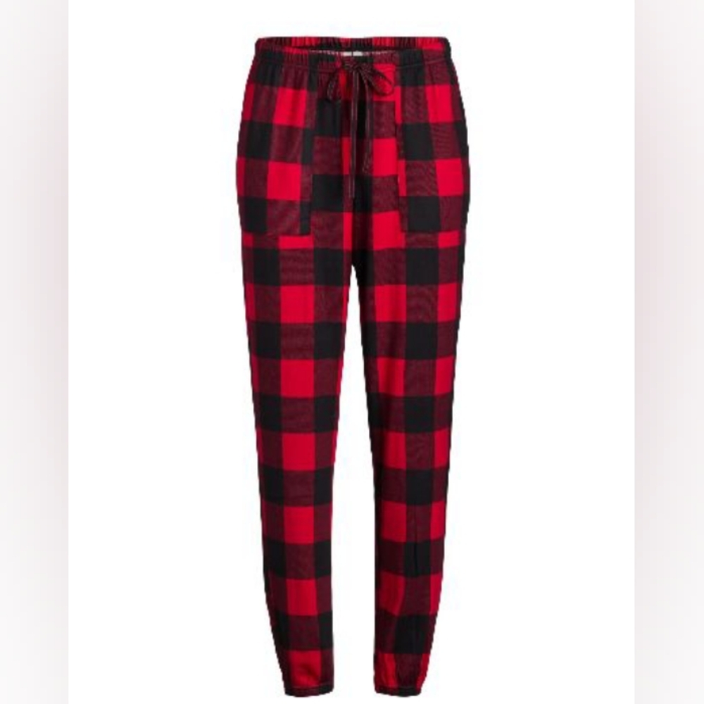 Joyspun Women's Hacci Knit Jogger Sleep Pants Red and Black Plaid Size S Casual
